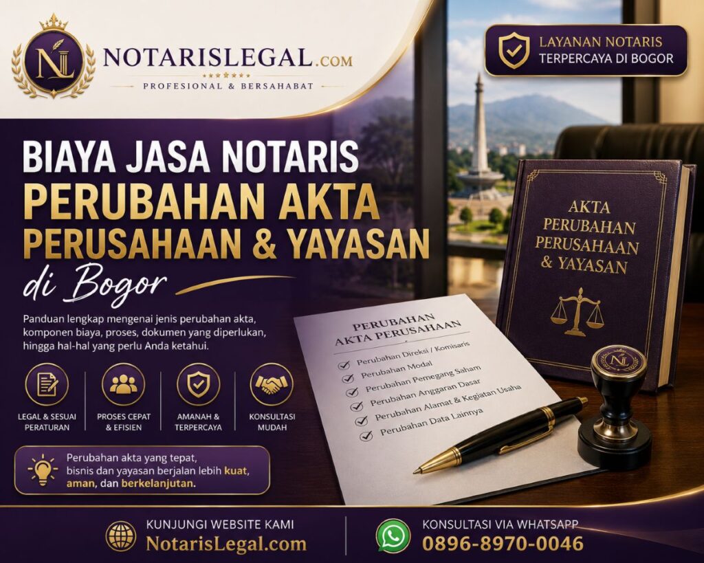 Biaya Jasa Notaris Perubahan Akta Perusahaan PT dan Yayasan di Bogor Jakarta Depok Tangerang Bekasi